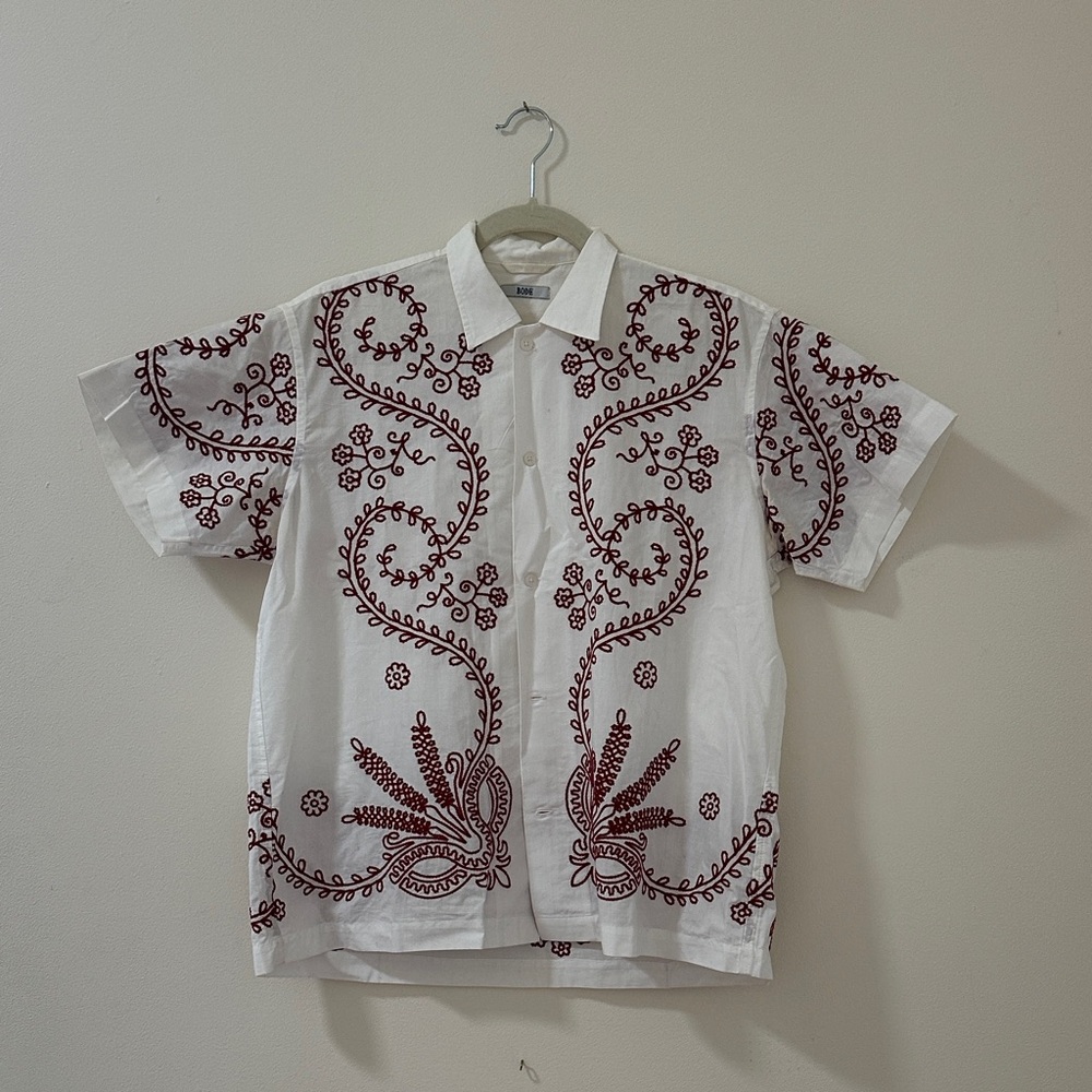 Bode White and Red Embroidered Men's Shirt